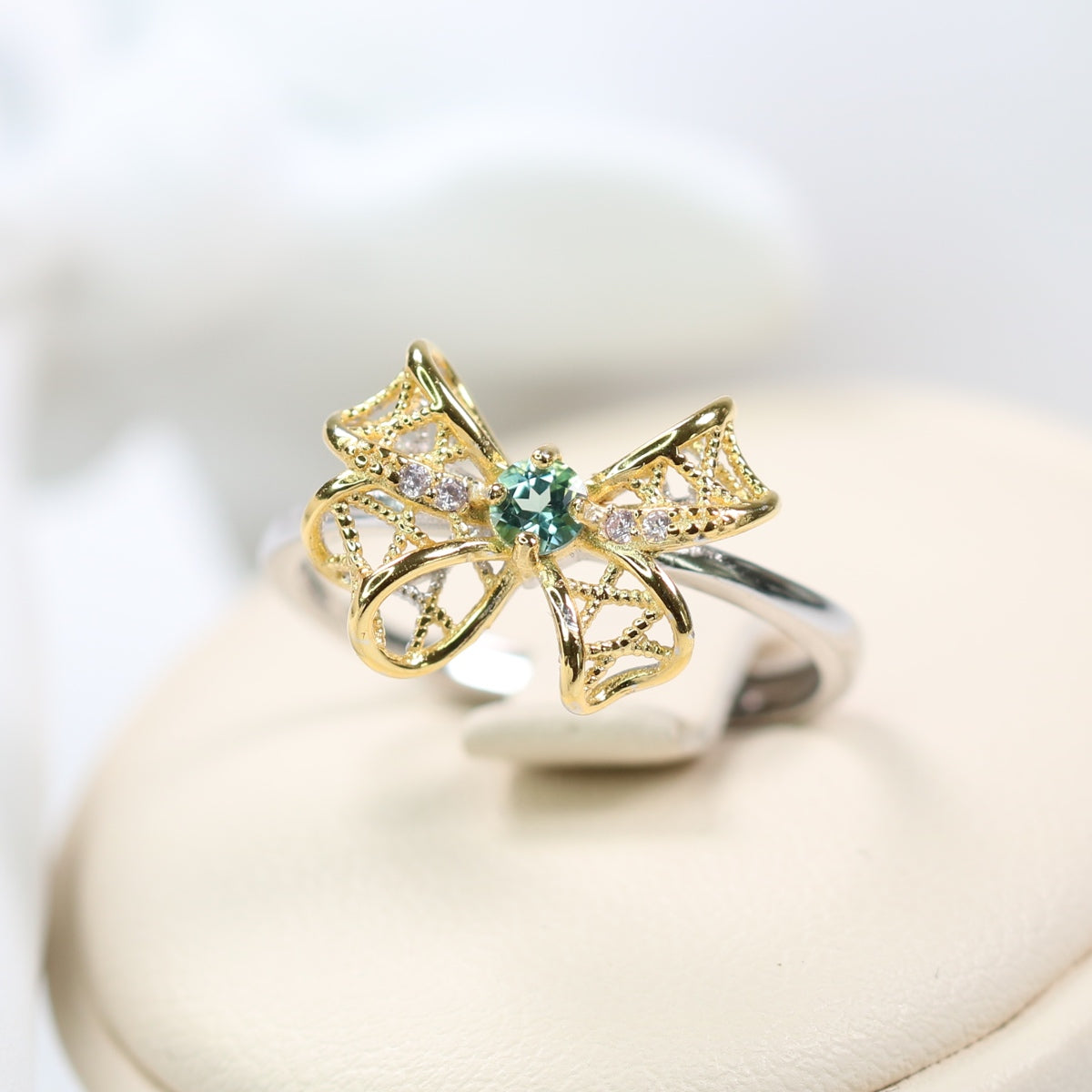 DR1162-4 S925 Silver Natural Tourmaline Ring Butterfly Setting