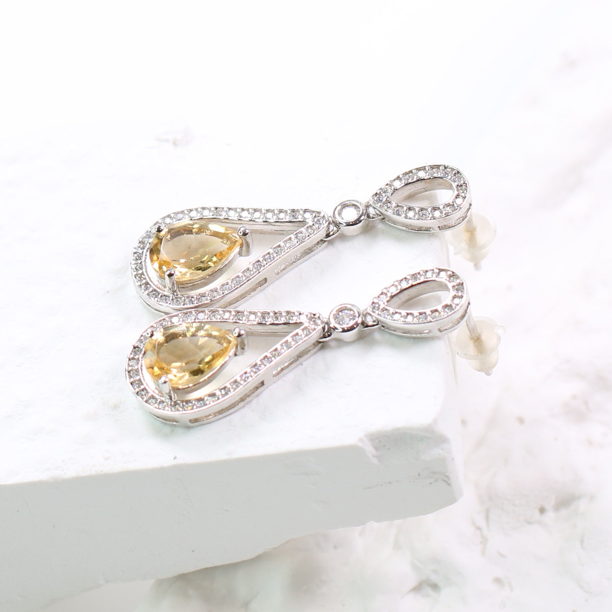 JE5342-4 S925 Silver Natural Citrine Earring 2ct tear Drop