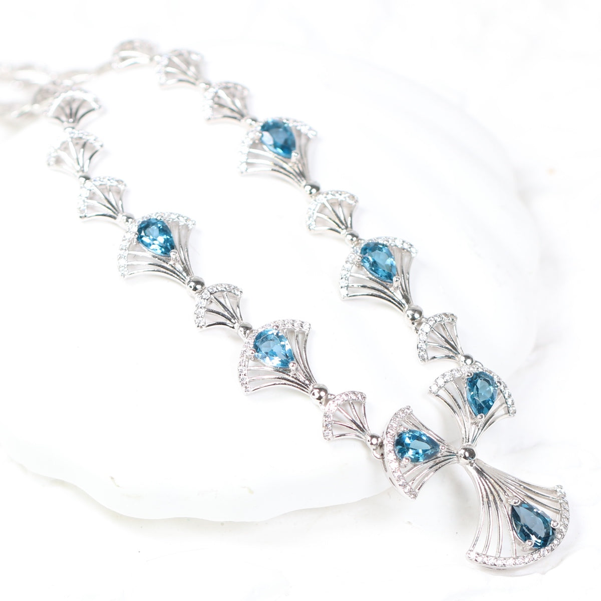 JB8160-11 S925 Silver Natural Topaz Necklace London Blue