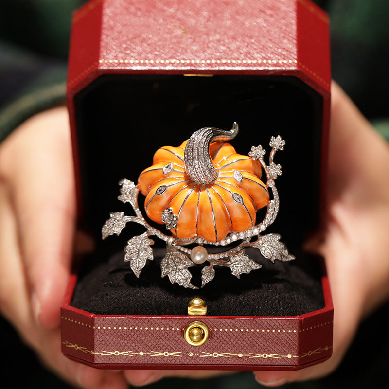 New TS011 Natural Pearl CZ stone Pumpkin Brooch – Royal Jewelry