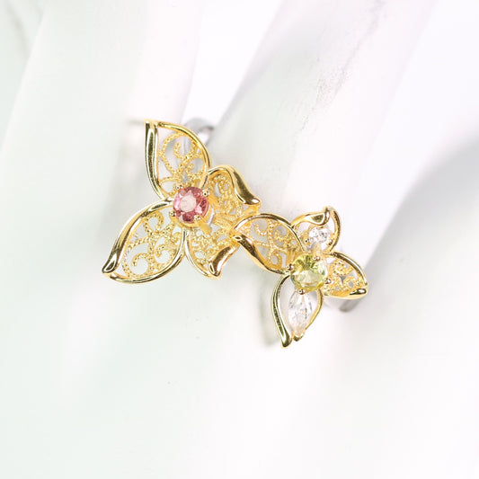 DR1009-13 S925 Silver Natural Tourmaline Ring Butterfly setting