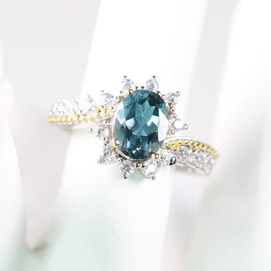 BK2068-5 S925 Silver Natural Topaz Ring 1ct London Blue