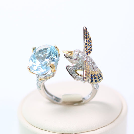 BY2203-12 S925 Silver Natural Topaz 6CT Swiss Blue Humingbird Setting