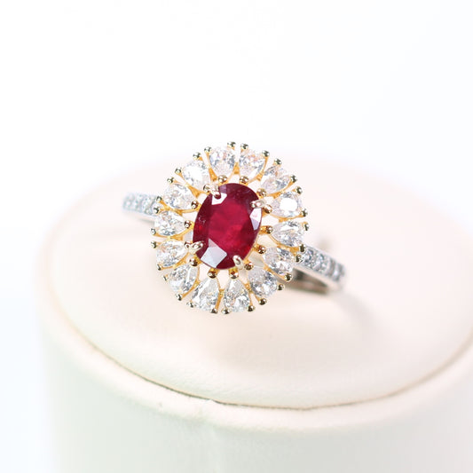 S925 Silver Burma Ruby Ring Pigeon Red 1ct