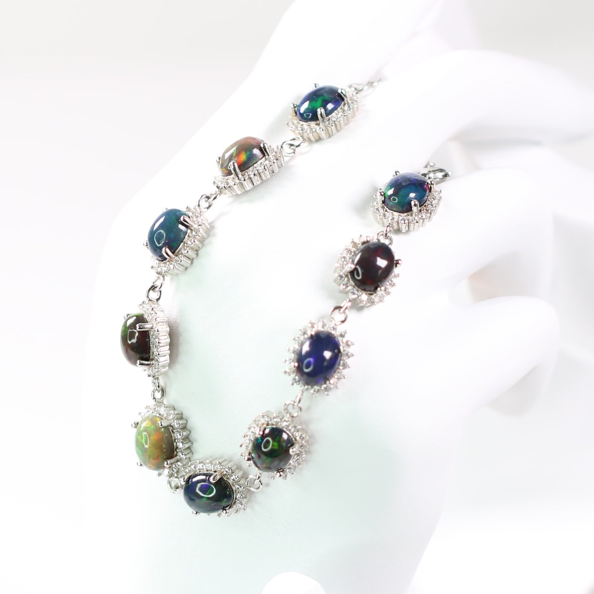 AR1211-1 S925 Silver Natural Australian Black Opal Bracelet