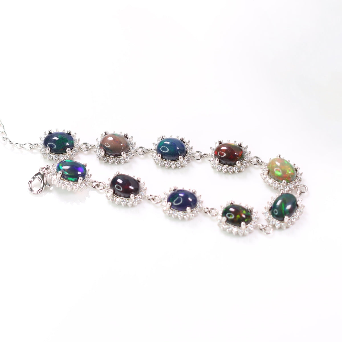 AR1211-1 S925 Silver Natural Australian Black Opal Bracelet