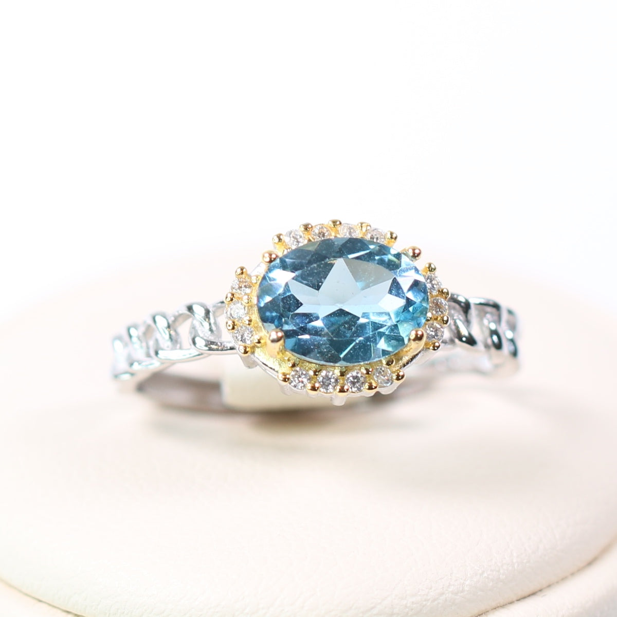 BK2068-22 S925 Silver 1CT Natural Topaz Ring Lodon Blue Oval cutting