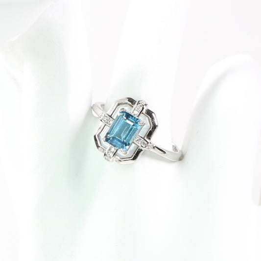 BK2068-23 S925 Silver 1CT Natural Topaz Ring London Blue Emerald Cutting