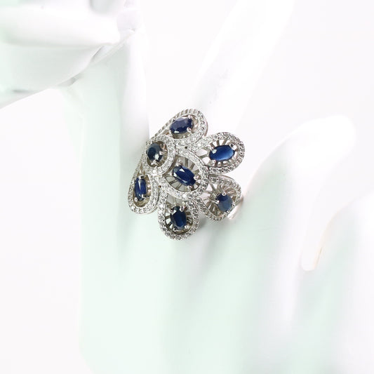 S925 Silver Sapphire Ring Sri Lanka Royal Blue Designer Setting