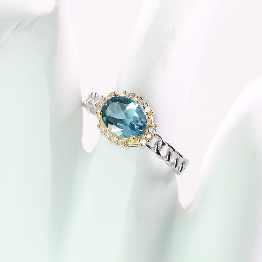 BK2068-22 S925 Silver 1CT Natural Topaz Ring Lodon Blue Oval cutting