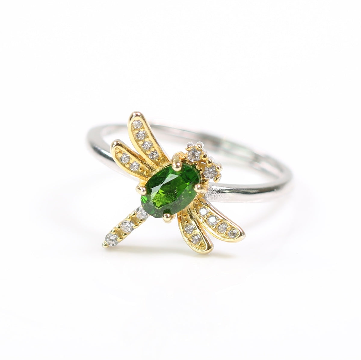 S925 Silver Natural Diopside Ring Dragon Fly setting