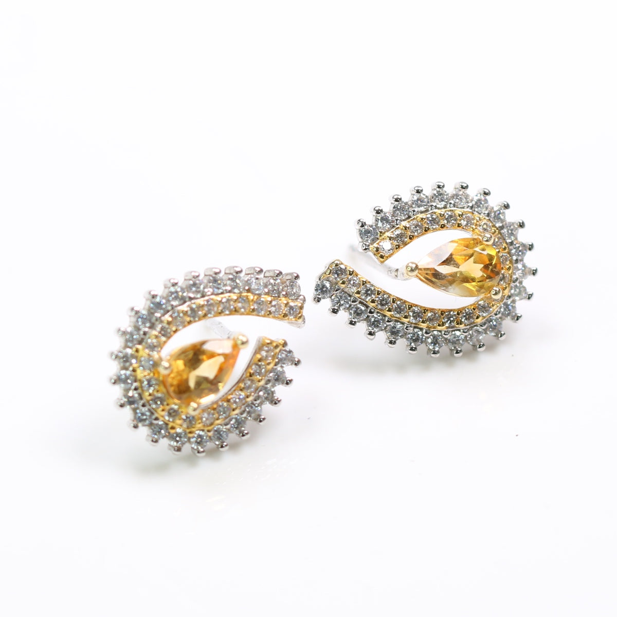 S925 Silver Natural Citrine Ear studs