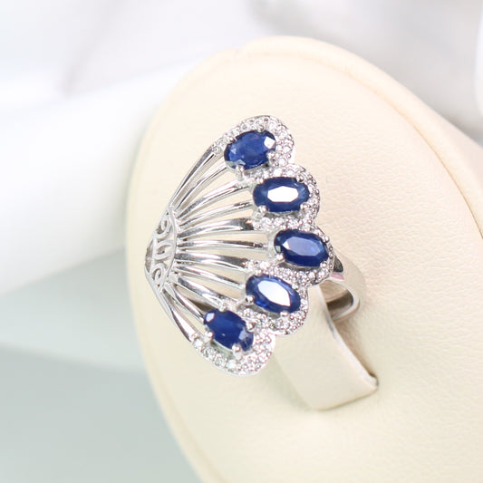 S925 Silver Natural Sapphire Ring Designer piece