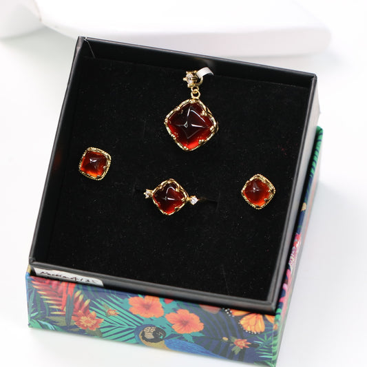 DR1009 S925 Silver Natural Garnet setting Ring earring and Necklaces