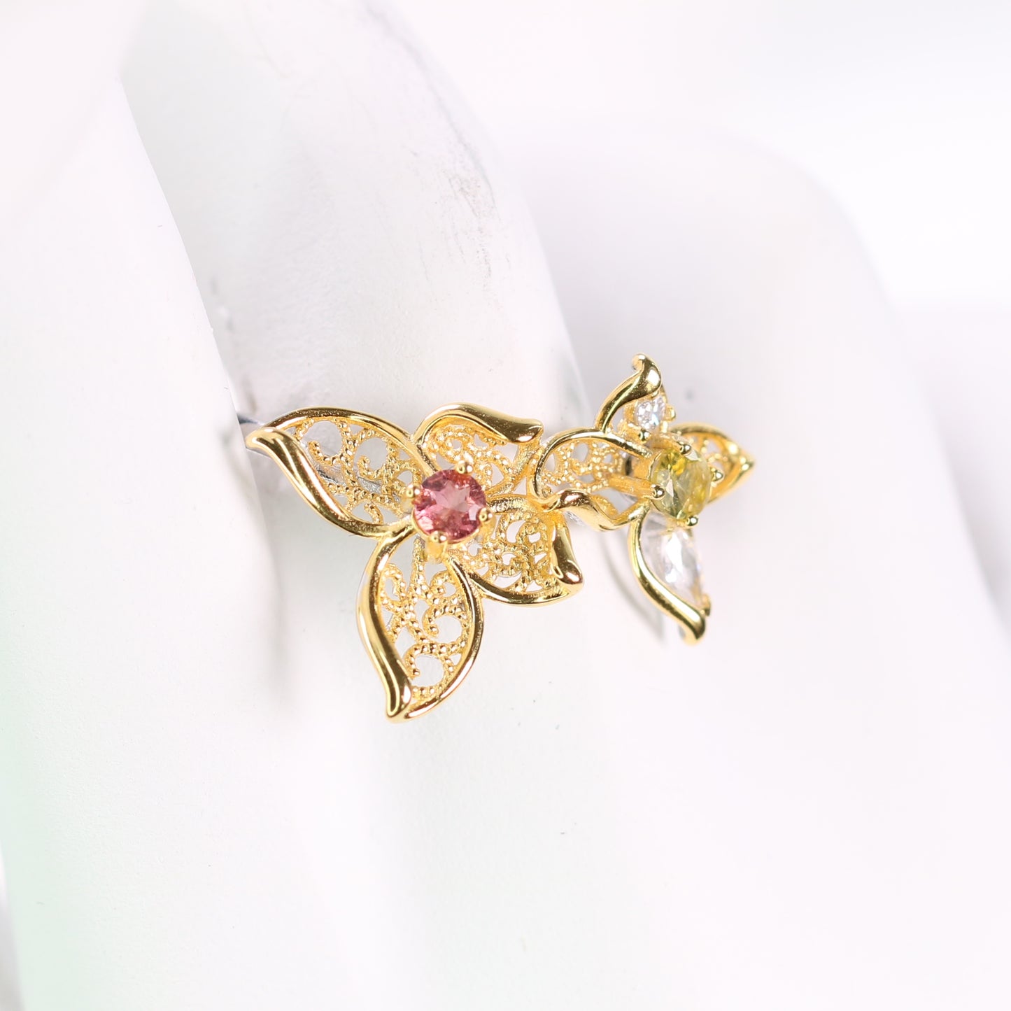 DR1009-13 S925 Silver Natural Tourmaline Ring Butterfly setting