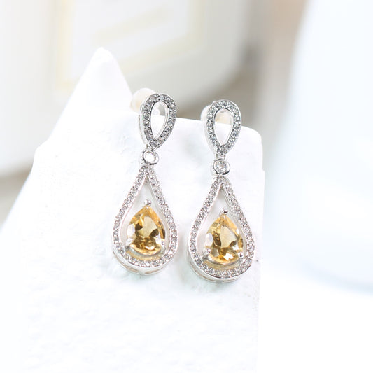 JE5342-4 S925 Silver Natural Citrine Earring 2ct tear Drop