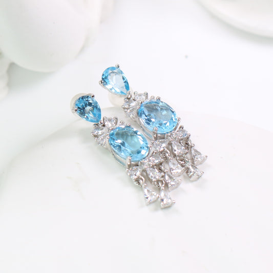 S925 Natural Topaz Earring Oval and tear drop cutting