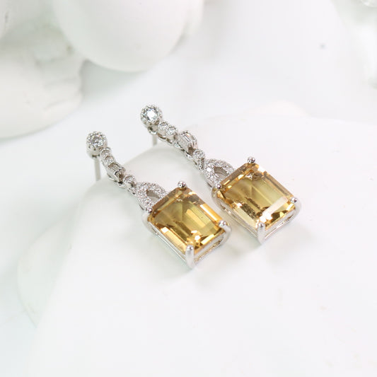 S925 Natural Citrine Earring 4ct Emerald cutting