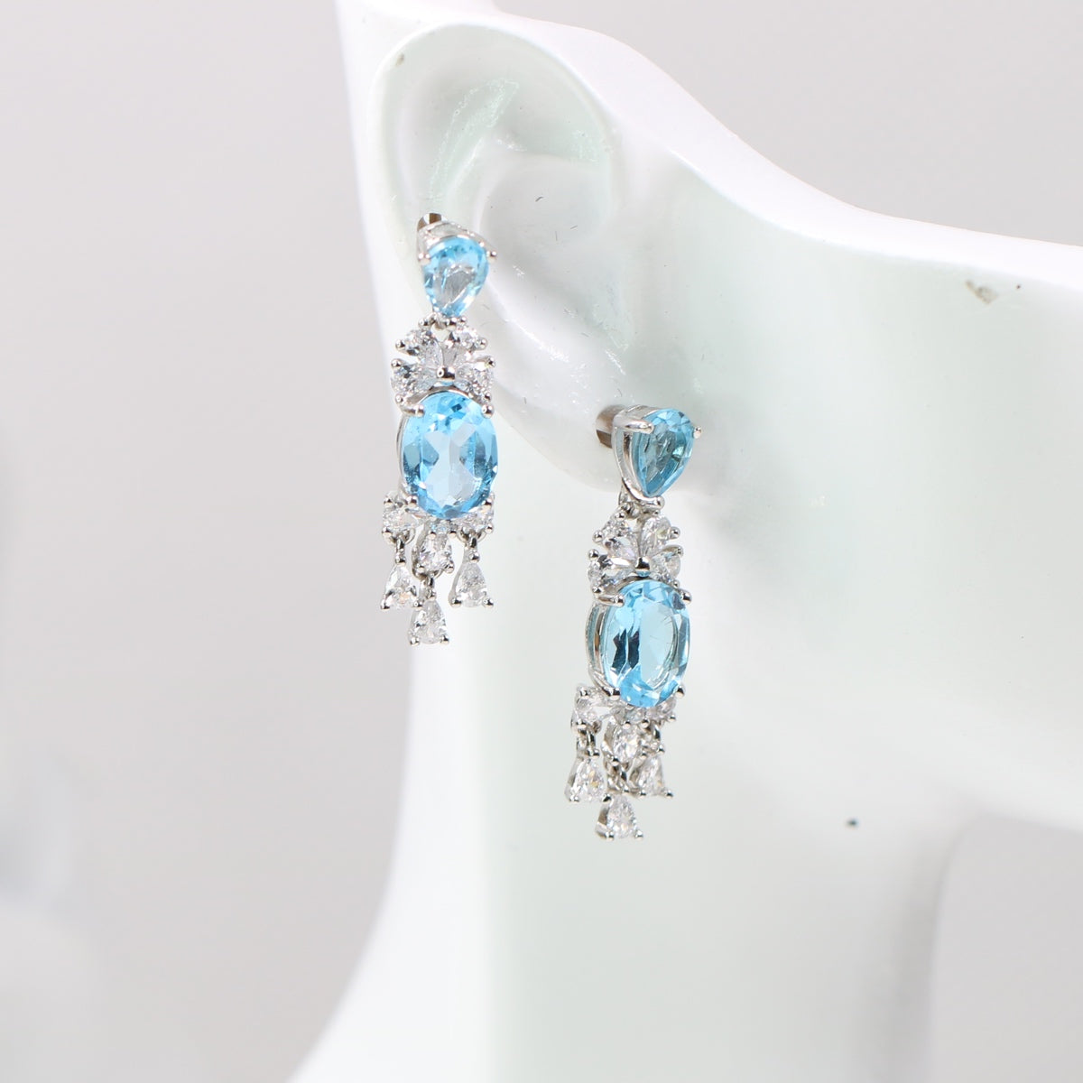 S925 Natural Topaz Earring Oval and tear drop cutting