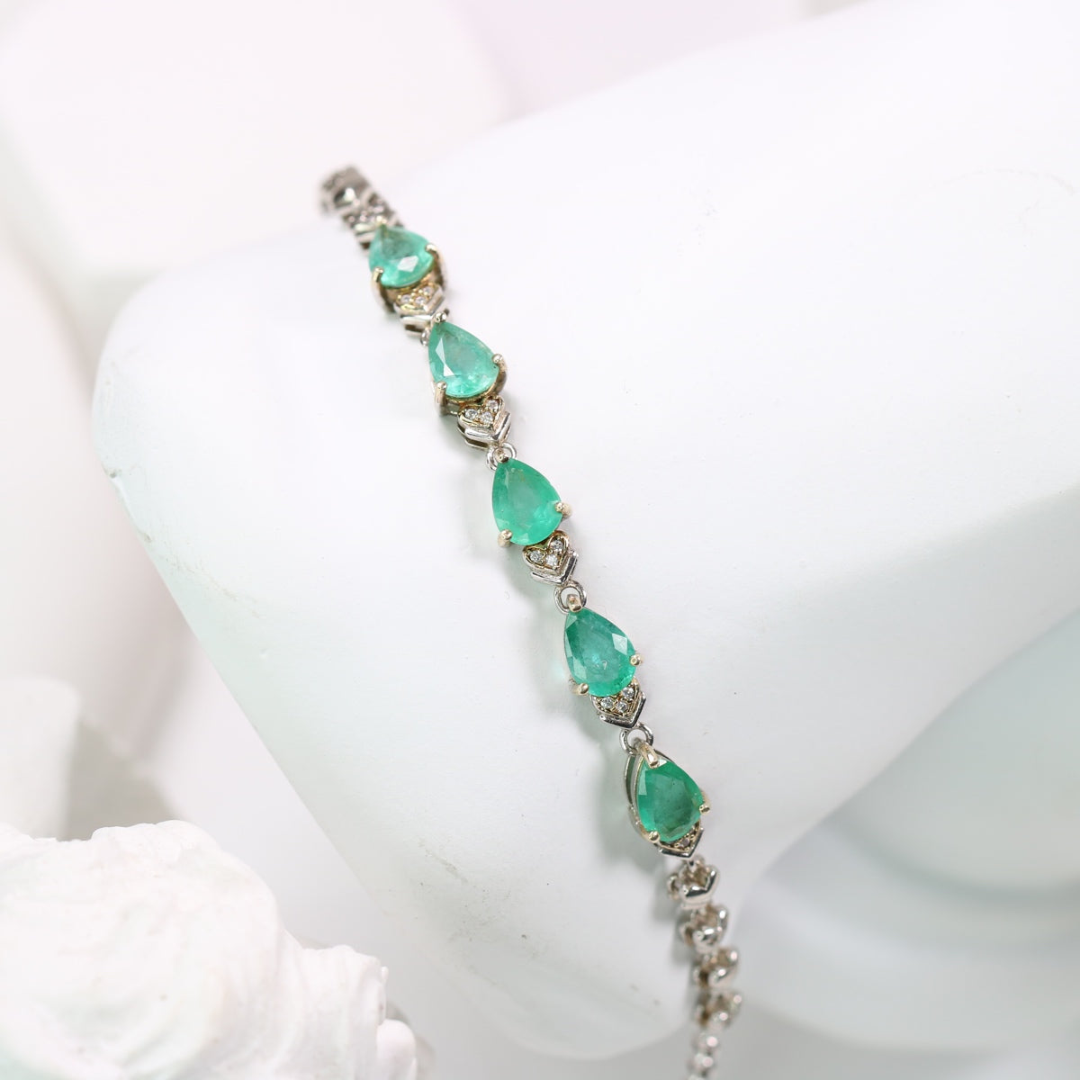 AF2028-38 S925 Silver Natural Emerald Bracelet 5pcs 1CT Tear Drop