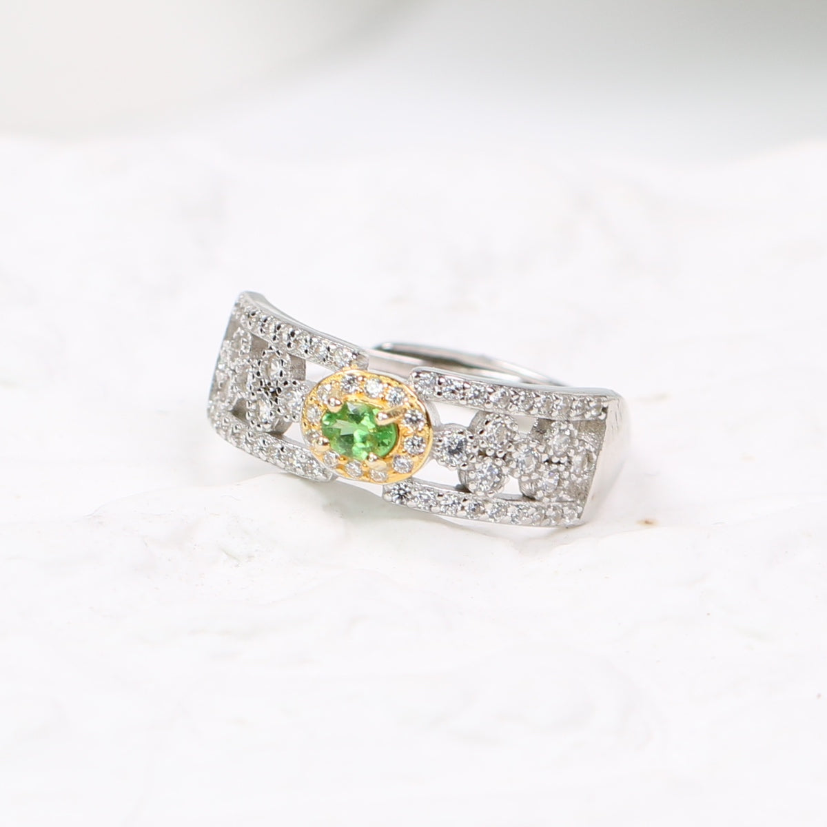 BR1222-23 S925 Silver Natural Tsavorite Garnet ring