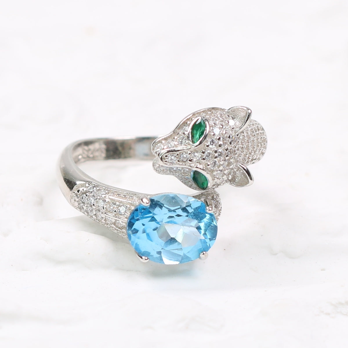 DP1144-1 S926 Silver Natural Topaz Ring Oval leopard setting