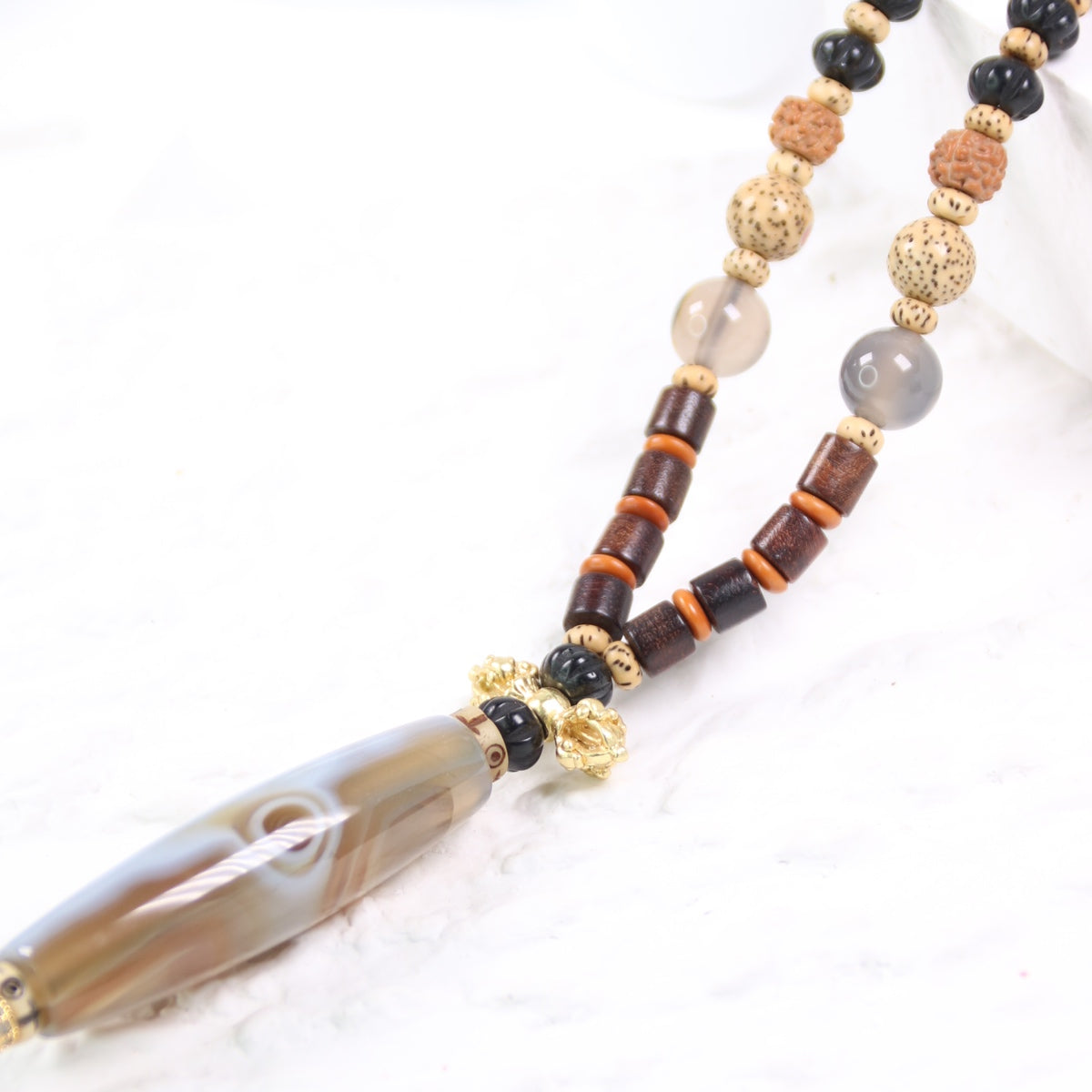 Authentic Tibetan OLD Agate Dragon Eye dZi Bead Necklace for Happiness & Success