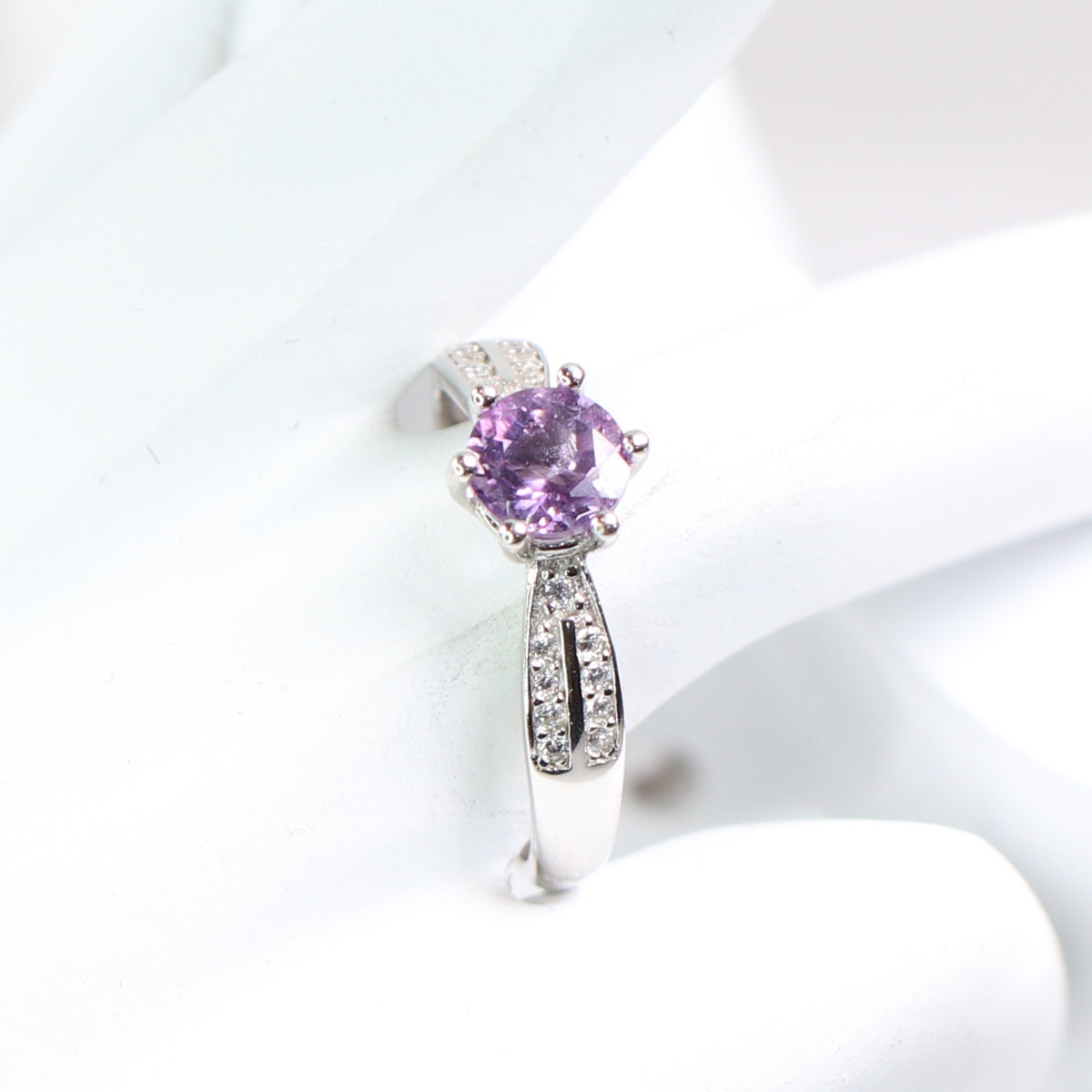 S925 Silver Natural Amethyst Ring Round cutting