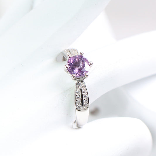 S925 Silver Natural Amethyst Ring Round cutting