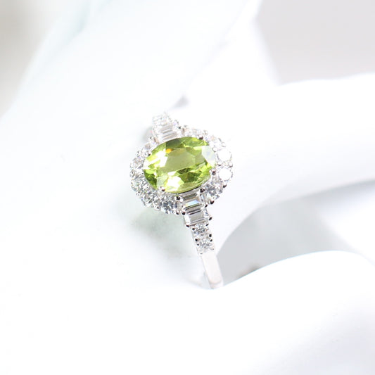 S925 Silver Natural Peridot Ring