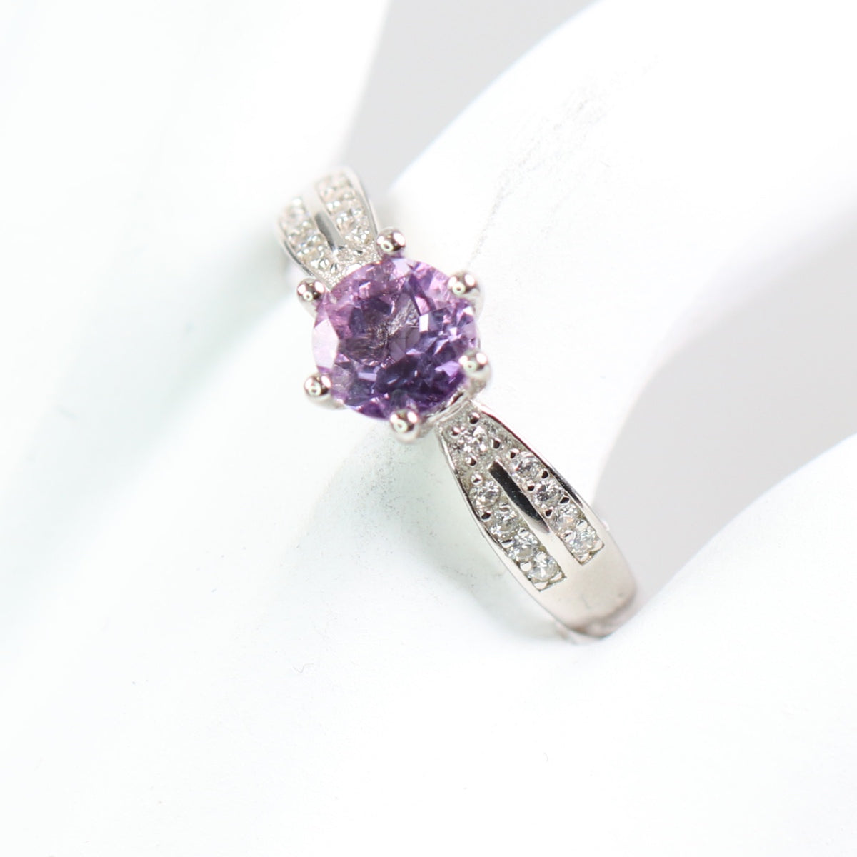 S925 Silver Natural Amethyst Ring Round cutting