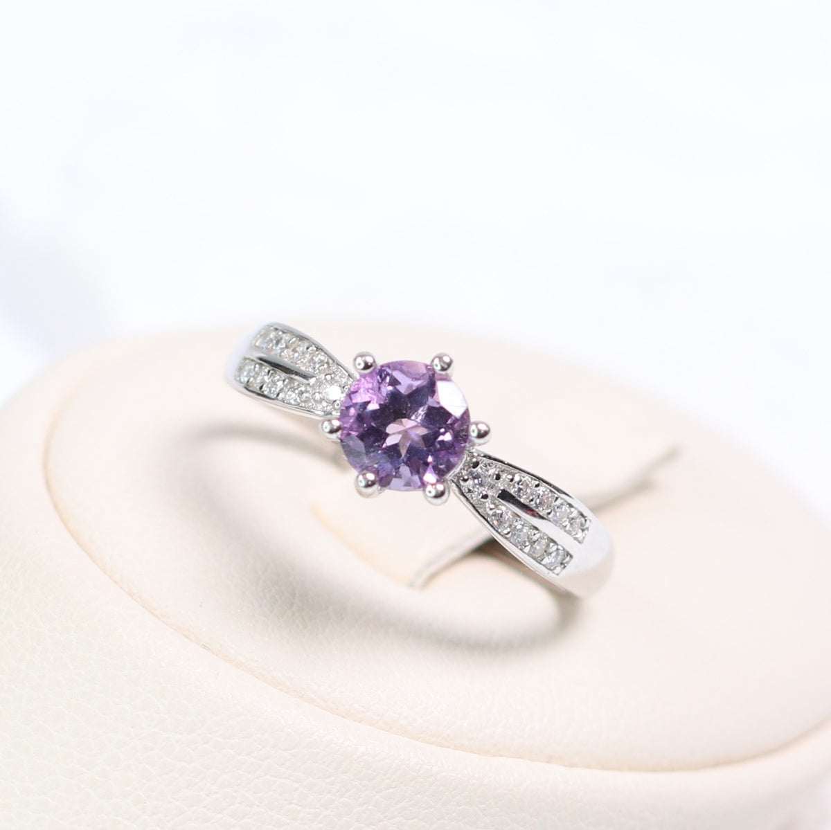 S925 Silver Natural Amethyst Ring Round cutting