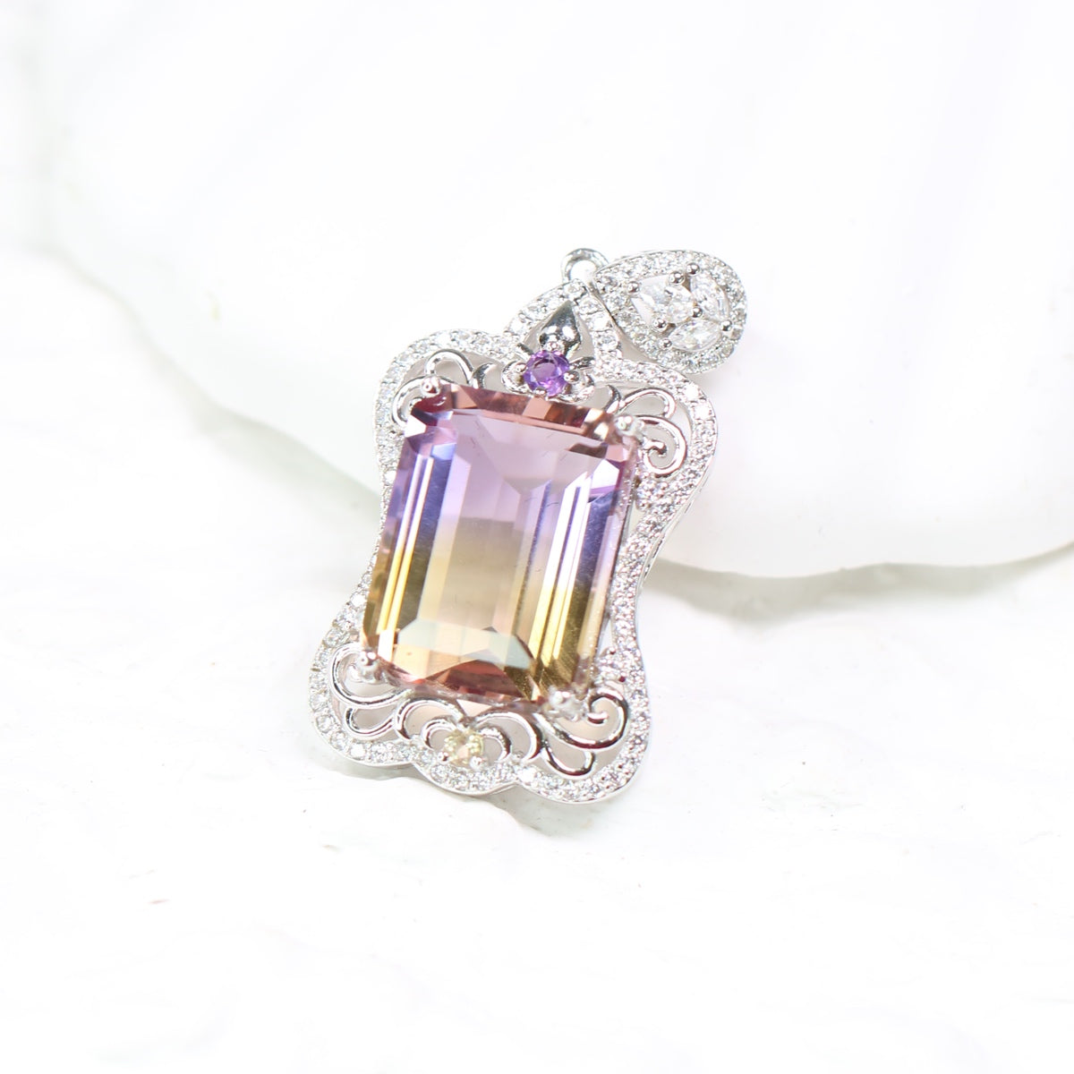 JP2075-13 S925 Silver Natural Ametrine Necklace