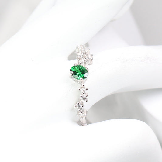 DR1009-35 S925 Silver Natural Tsavorite Garnet Ring Adjustable