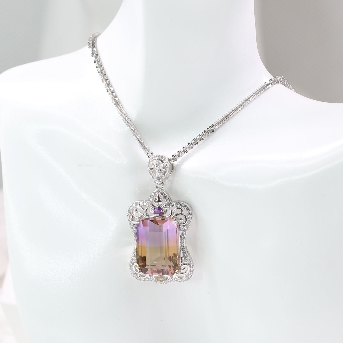 JP2075-13 S925 Silver Natural Ametrine Necklace