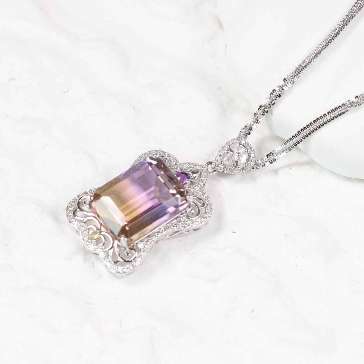 JP2075-13 S925 Silver Natural Ametrine Necklace