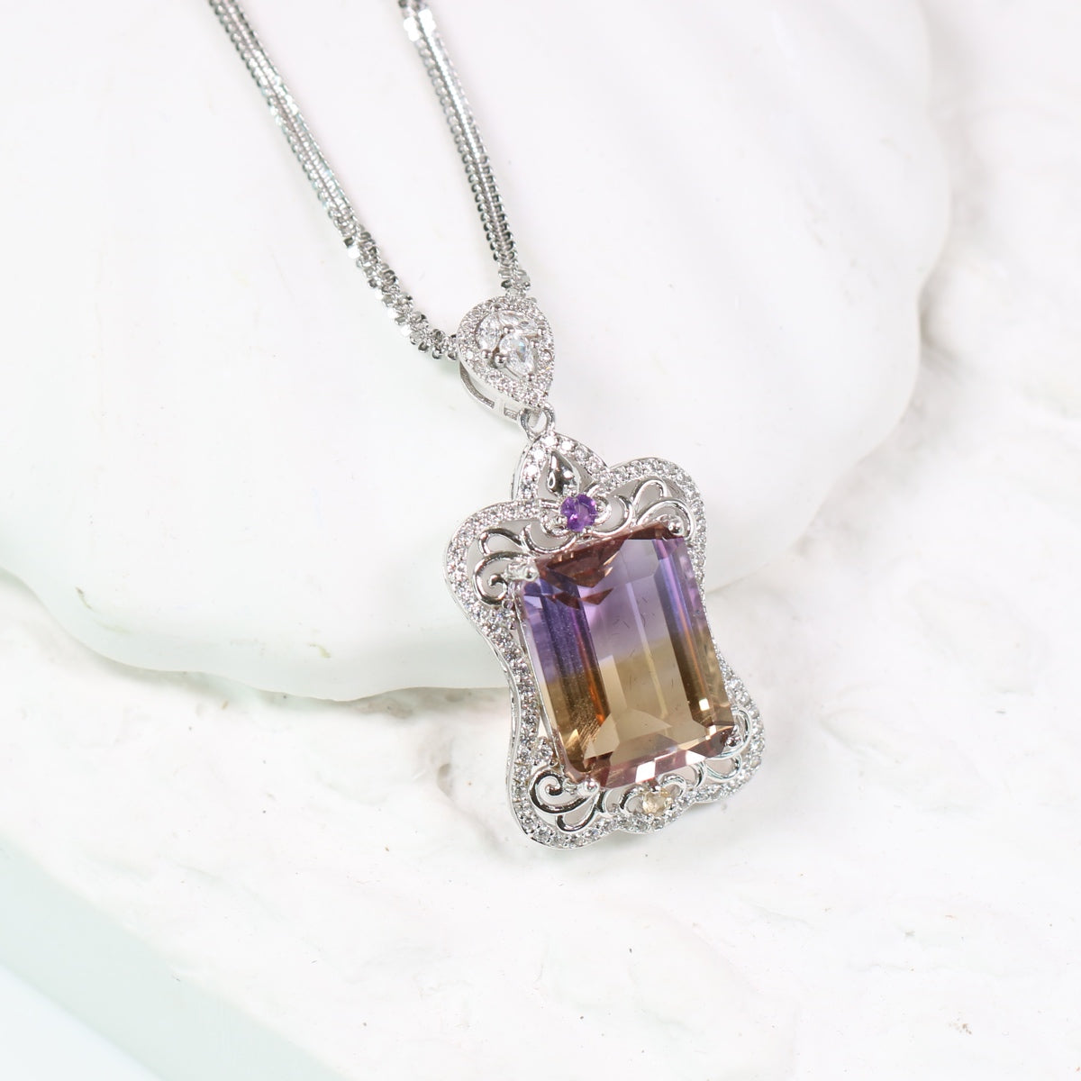 JP2075-13 S925 Silver Natural Ametrine Necklace