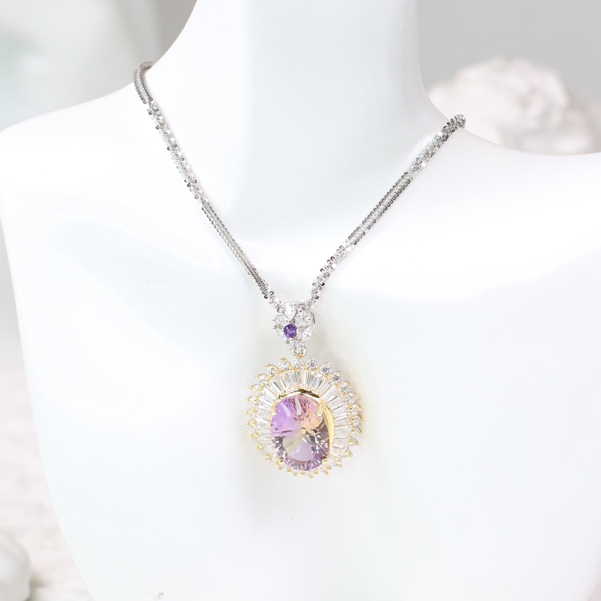 JP2075-13 S925 Silver Natural Ametrine Pandent