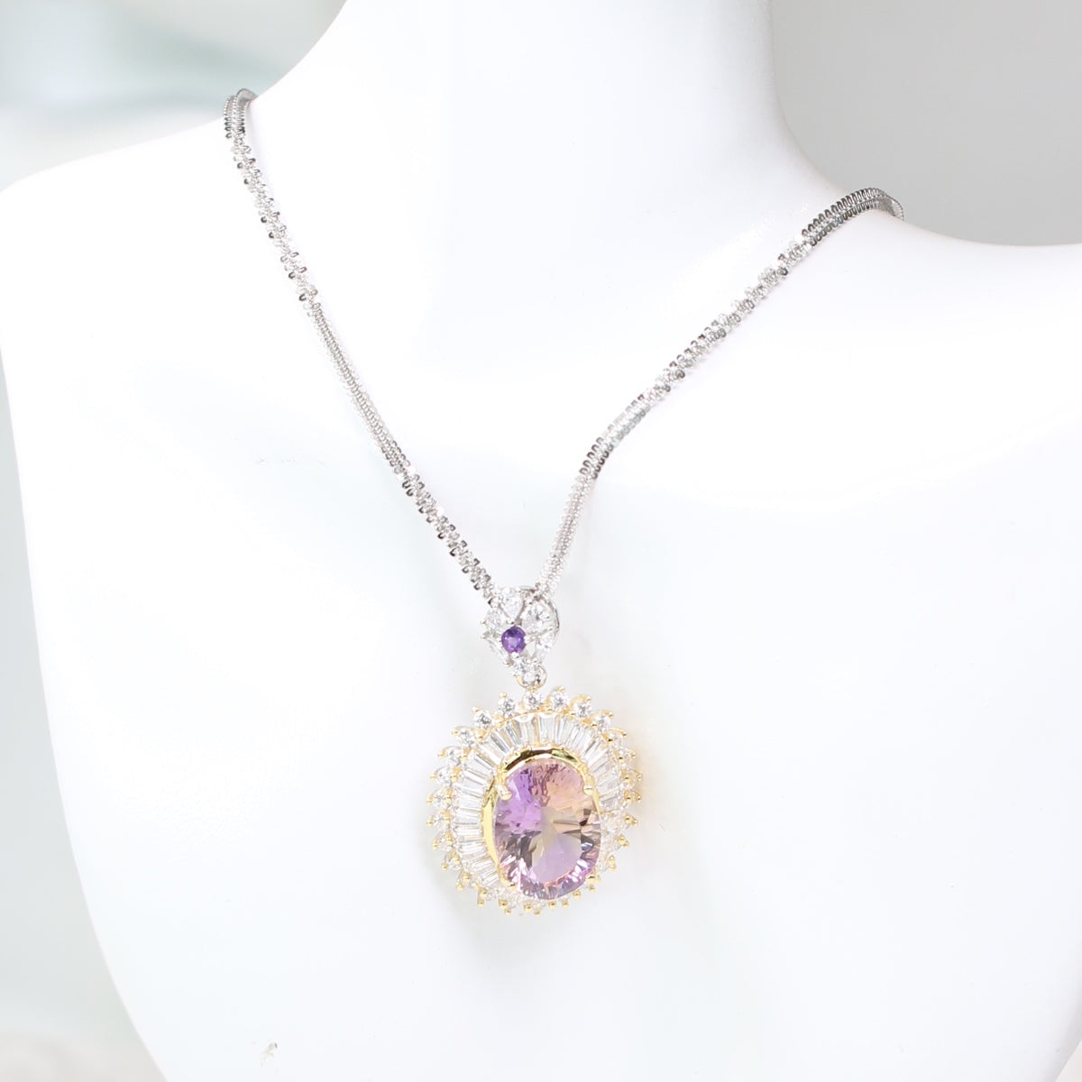 JP2075-13 S925 Silver Natural Ametrine Pandent