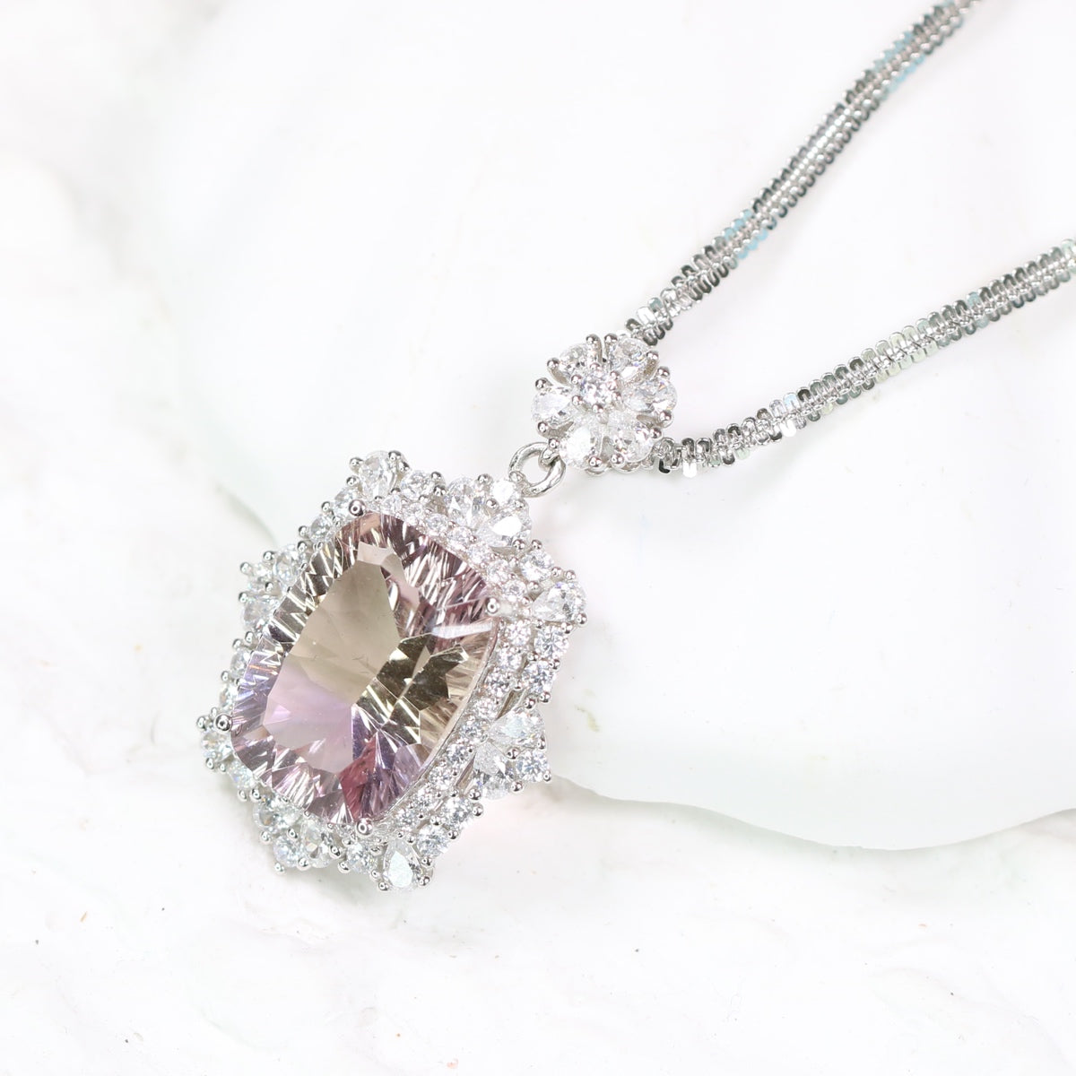 JP1911-13 S925 Silver Natural Ametrine Necklace