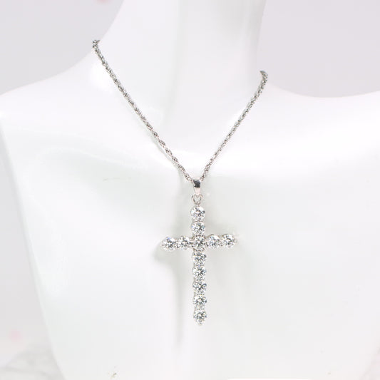 S295 Silver Moissanite Cross Necklace