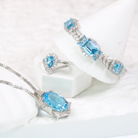 S925 Silver Natural Topaz Swiss Blue Setting