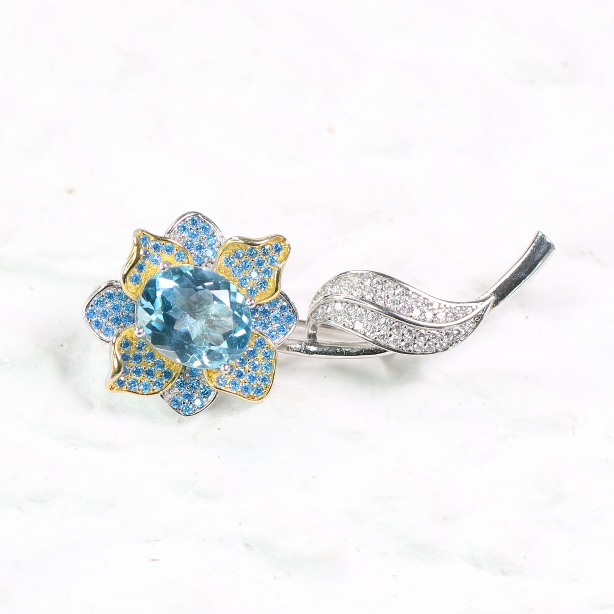 S925 Silver Natural Topaz Brooch