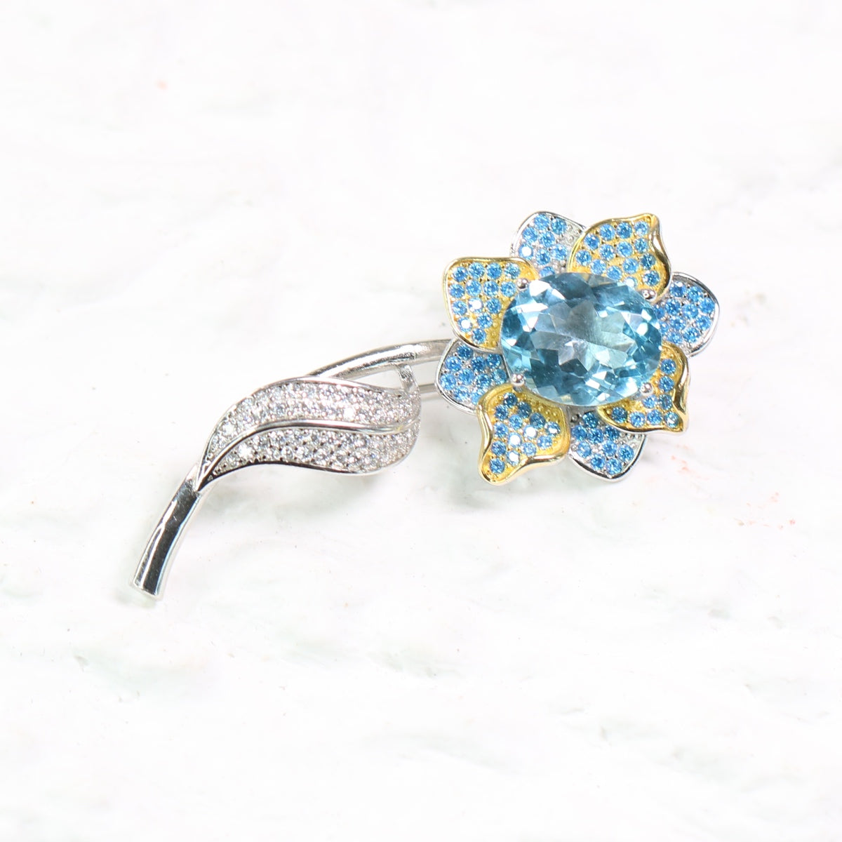 S925 Silver Natural Topaz Brooch