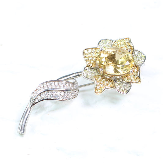 S925 Silver Natural Citrine Brooch