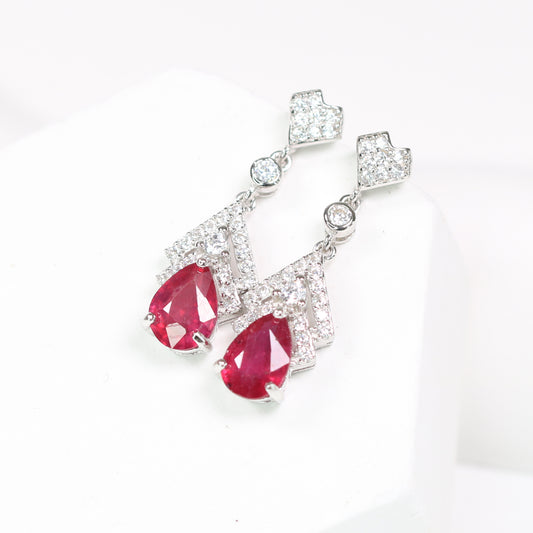 JE5228 S925 Silver Natural Ruby Earring 2CT Tear Drop