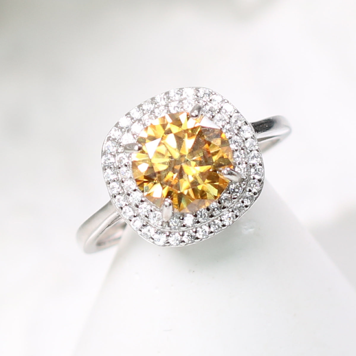 S925 Silver 2CT moissanite Ring Whisky Yellow Adjustable Ring Band