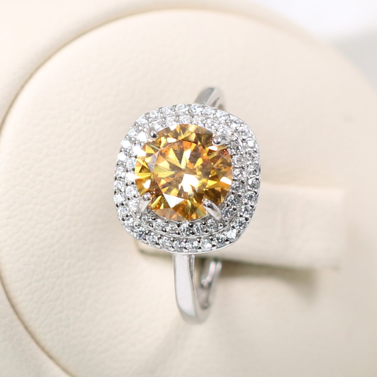 S925 Silver 2CT moissanite Ring Whisky Yellow Adjustable Ring Band