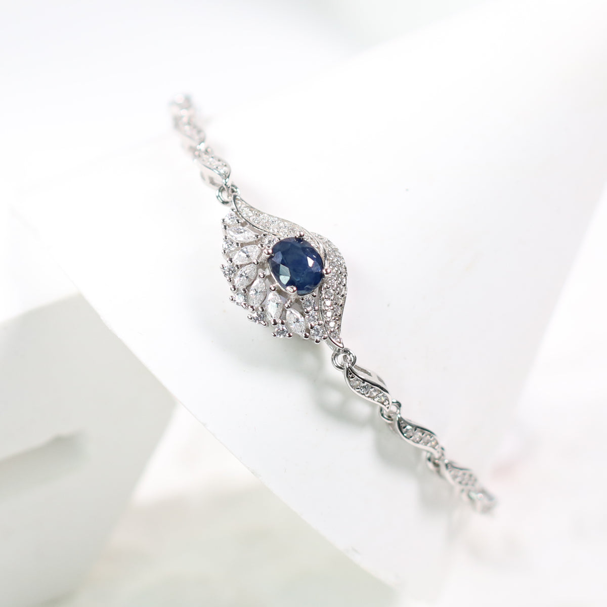 S925 Natural Sapphire Full Necklace Ring Bracelet and ear stud full set