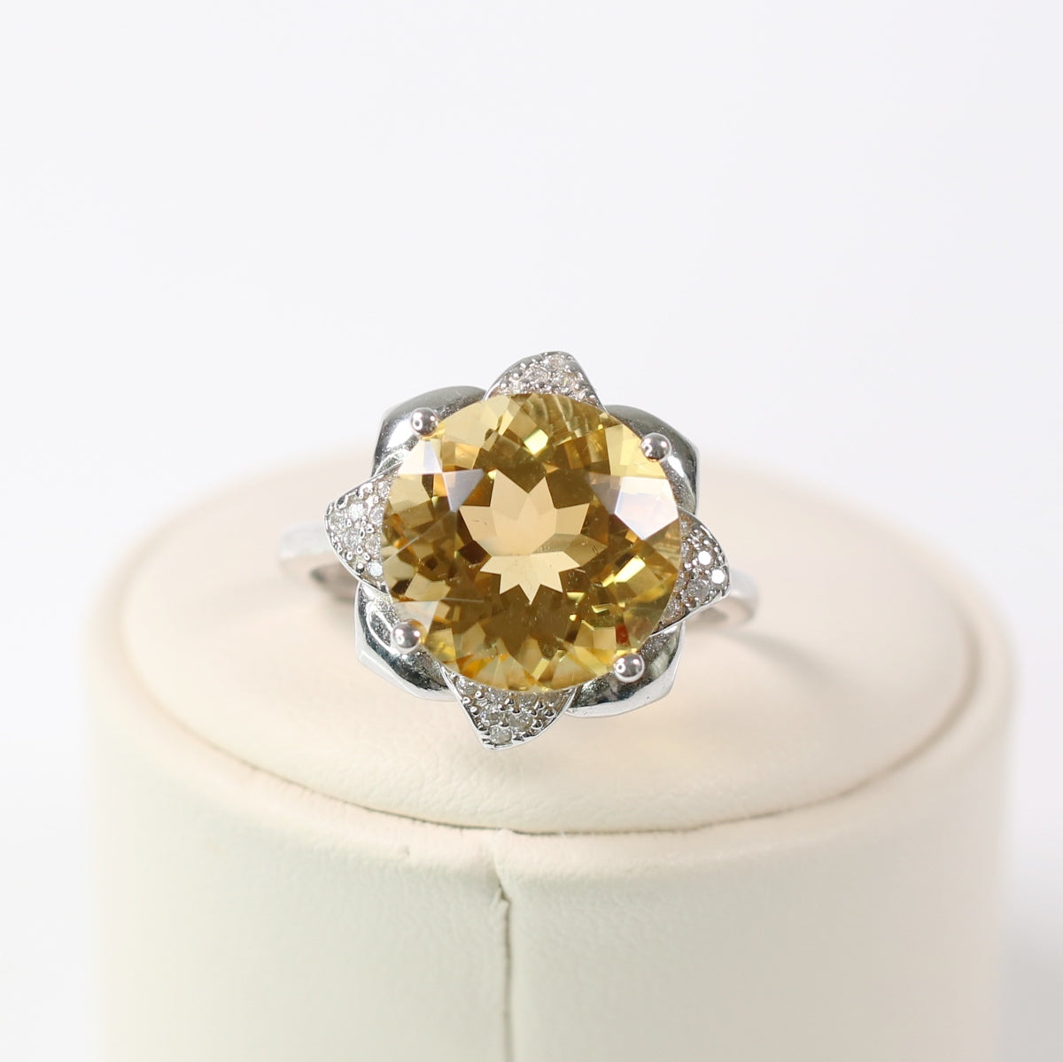 JR3828-4 S925 Silver Natural Citrine Ring 6ct Rose Cutting